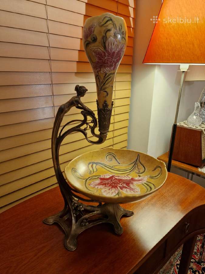 Vintažinė Art Nouveau žalvario/porceliano vaza - nuotraukos Nr. 24