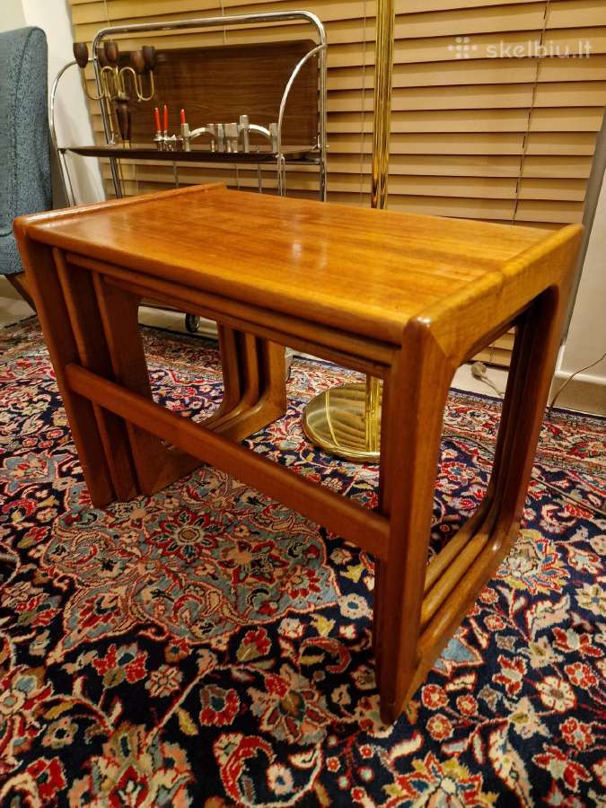 Vintažinių mid century tikmedžio staliukų trio - nuotraukos Nr. 5