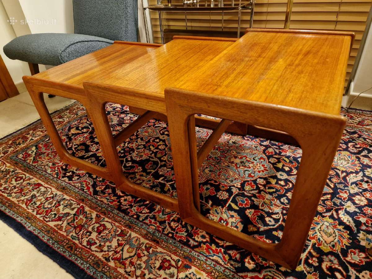 Vintažinių mid century tikmedžio staliukų trio - nuotraukos Nr. 6
