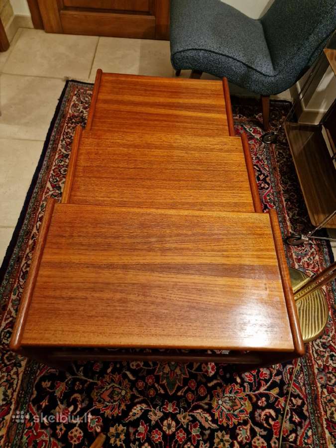 Vintažinių mid century tikmedžio staliukų trio - nuotraukos Nr. 7