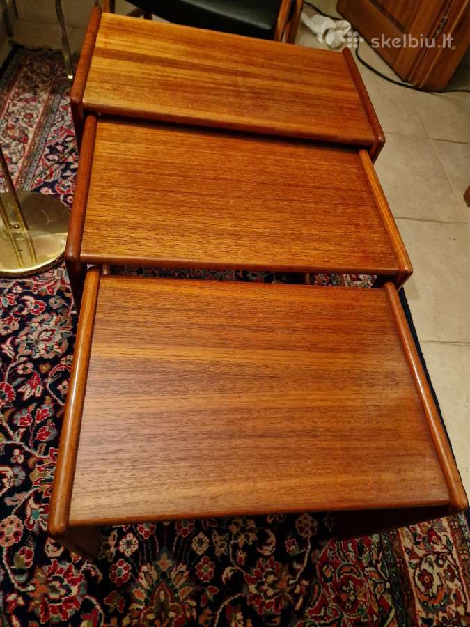 Vintažinių mid century tikmedžio staliukų trio - nuotraukos Nr. 8