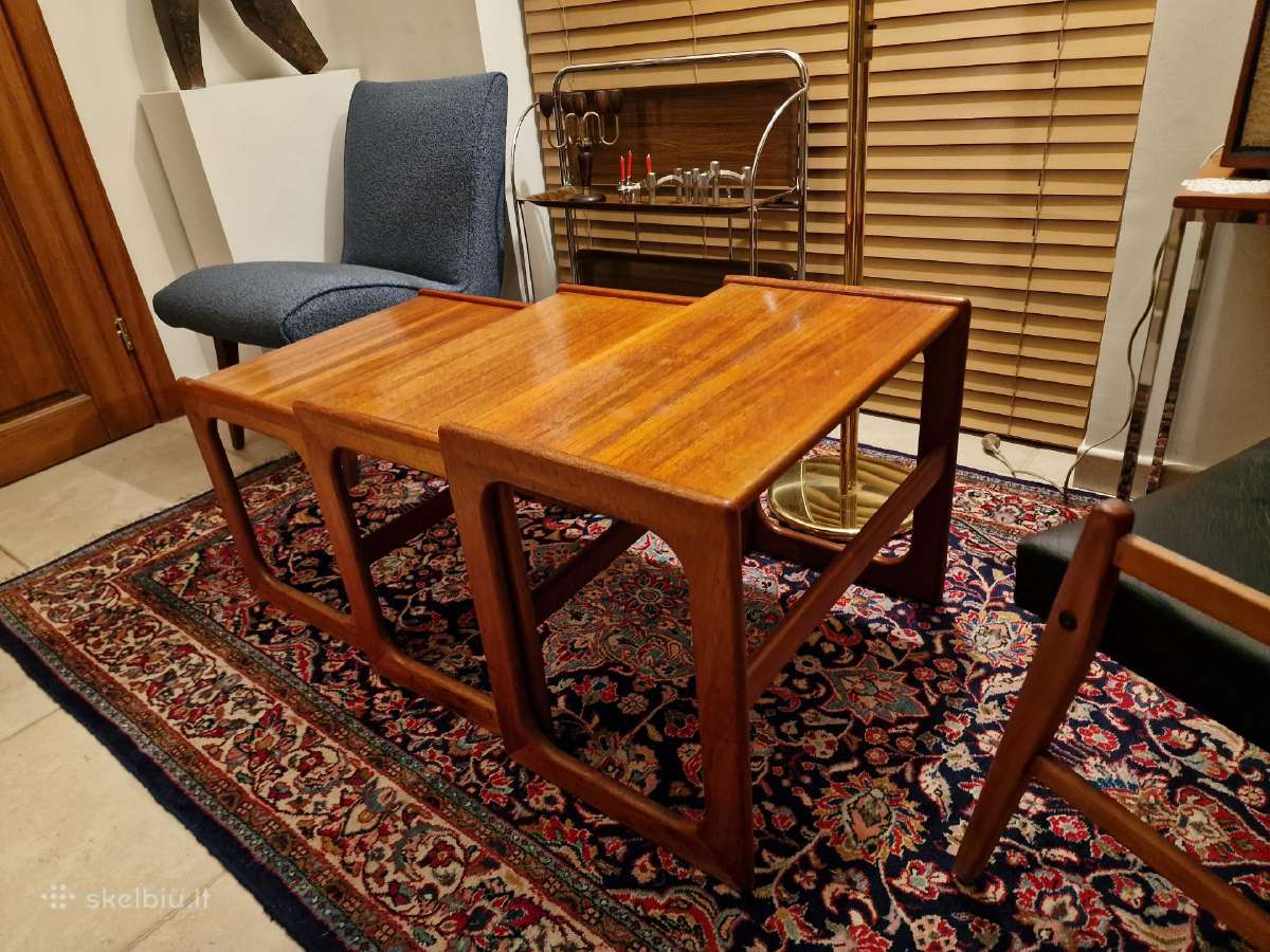 Vintažinių mid century tikmedžio staliukų trio - nuotraukos Nr. 9