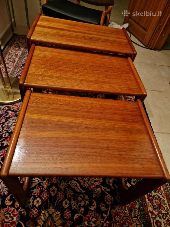 Vintažinių mid century tikmedžio staliukų trio - nuotraukos Nr. 12