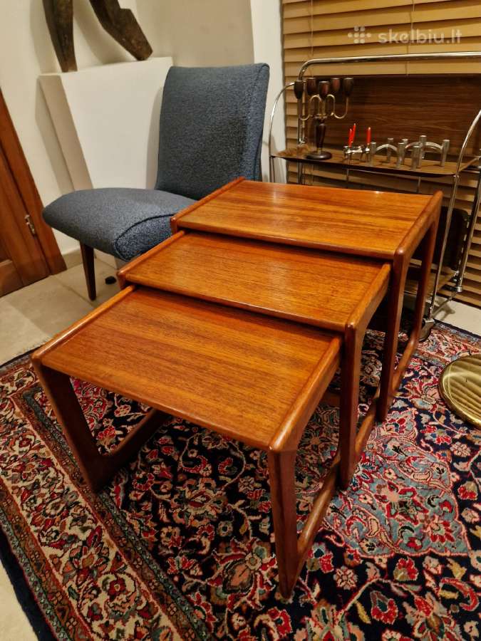 Vintažinių mid century tikmedžio staliukų trio - nuotraukos Nr. 13