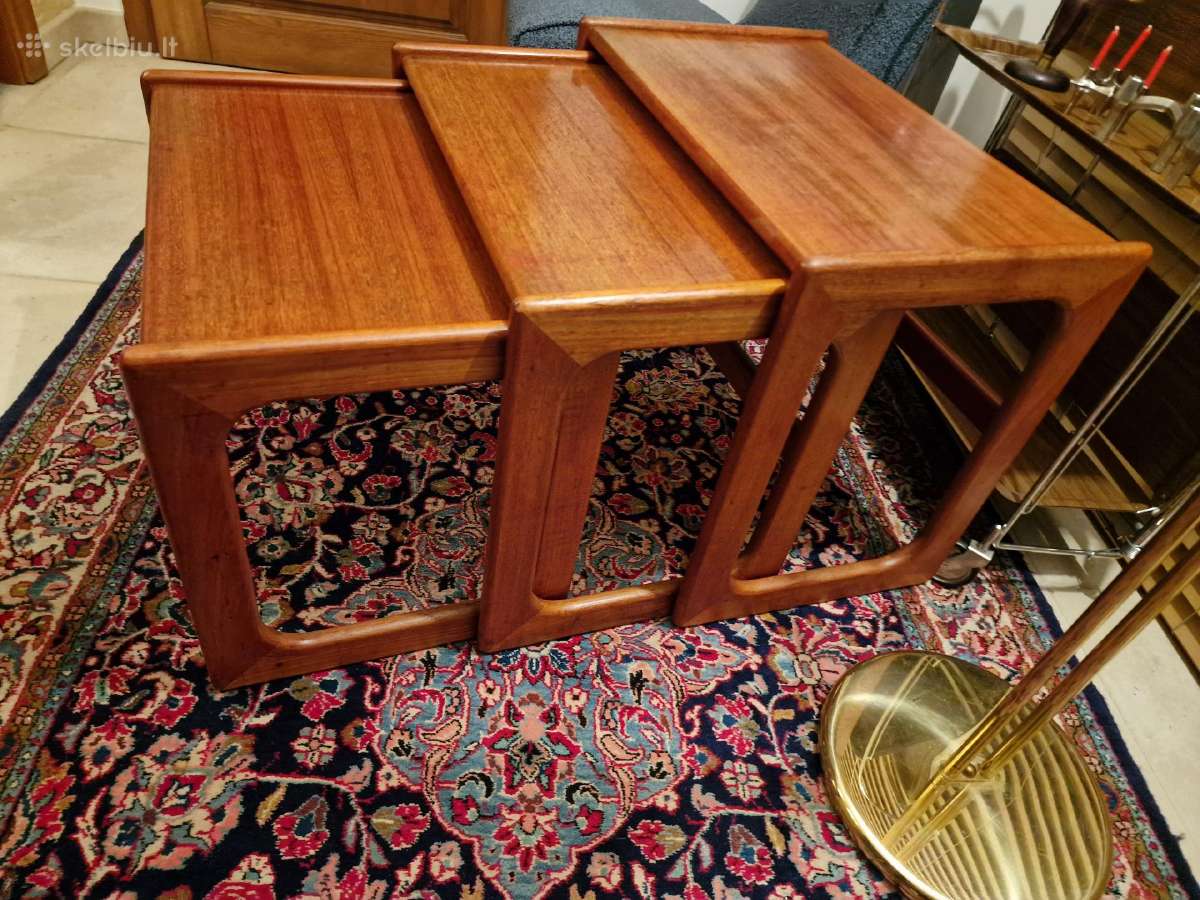 Vintažinių mid century tikmedžio staliukų trio - nuotraukos Nr. 14