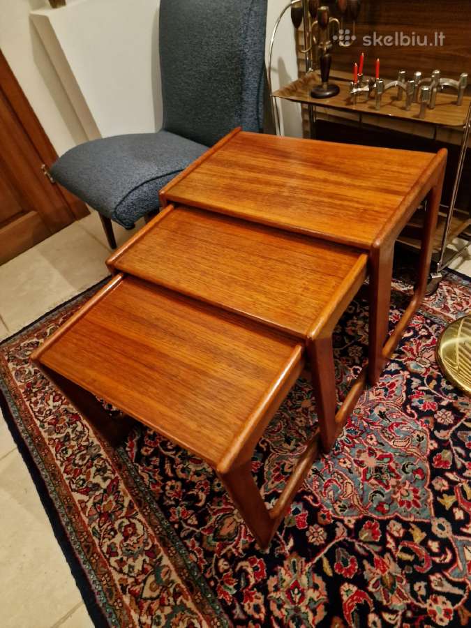 Vintažinių mid century tikmedžio staliukų trio - nuotraukos Nr. 16