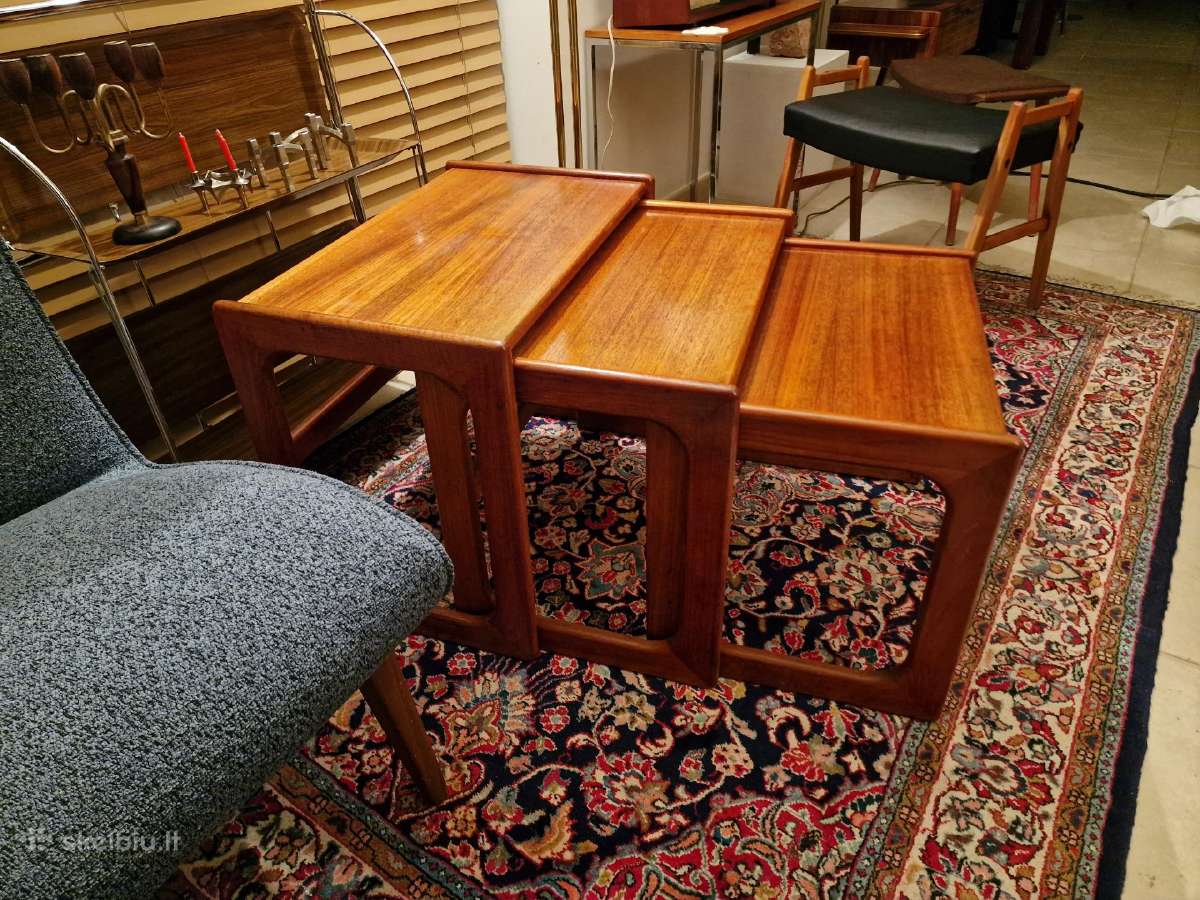 Vintažinių mid century tikmedžio staliukų trio - nuotraukos Nr. 17