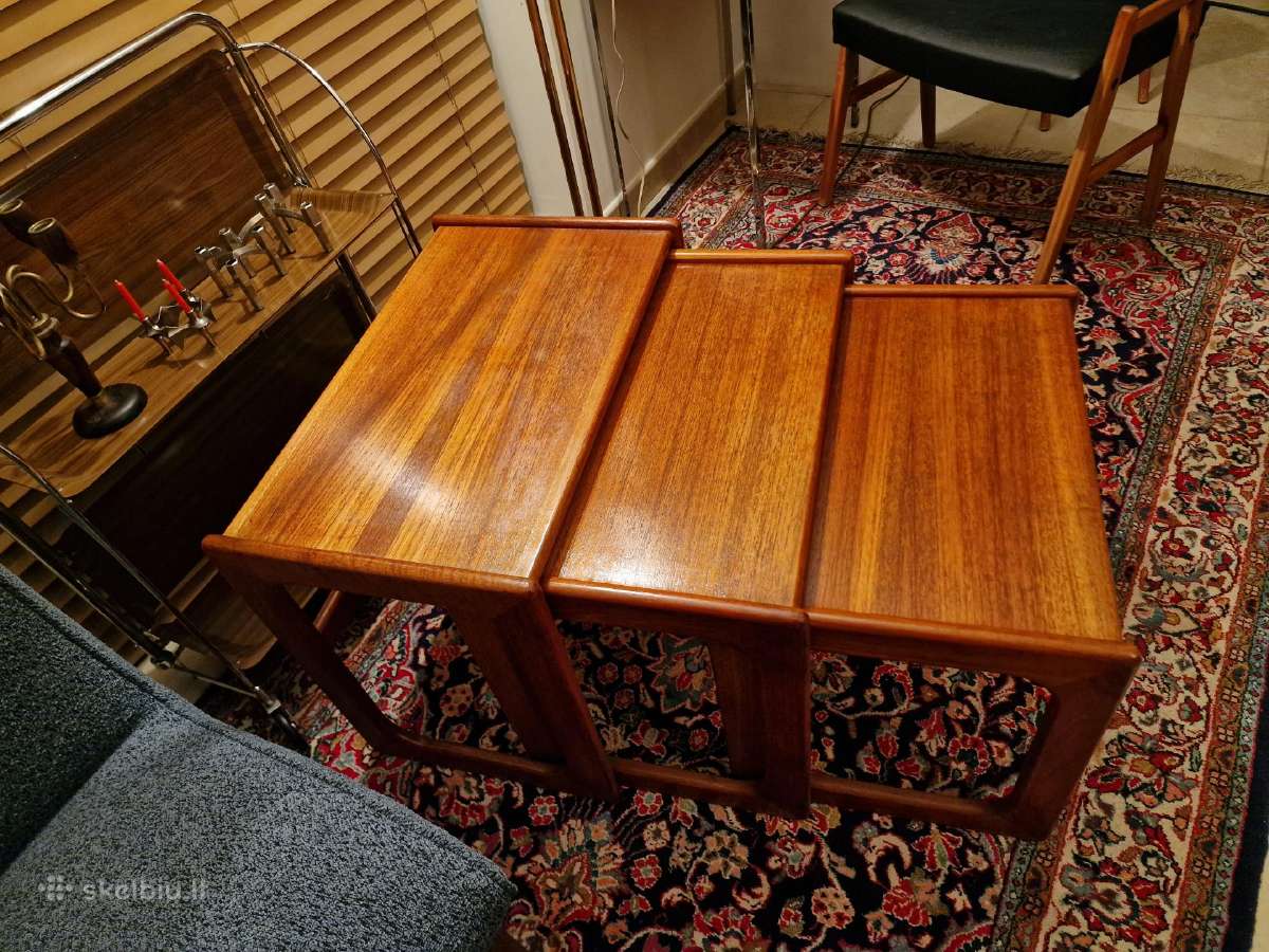 Vintažinių mid century tikmedžio staliukų trio - nuotraukos Nr. 18