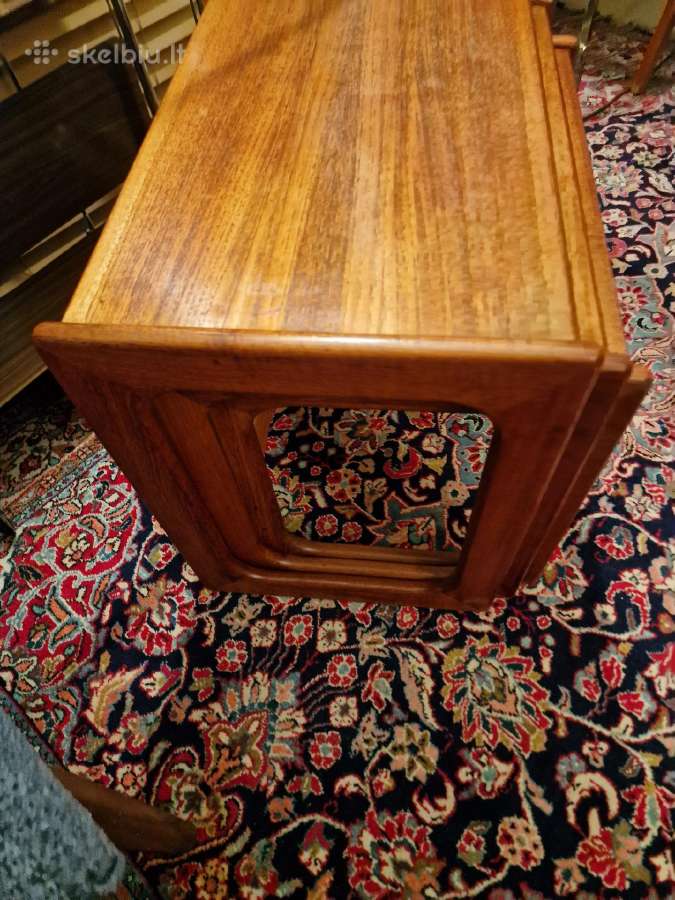 Vintažinių mid century tikmedžio staliukų trio - nuotraukos Nr. 20