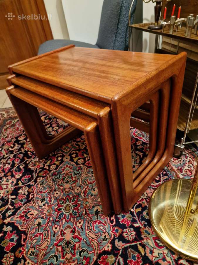 Vintažinių mid century tikmedžio staliukų trio - nuotraukos Nr. 22