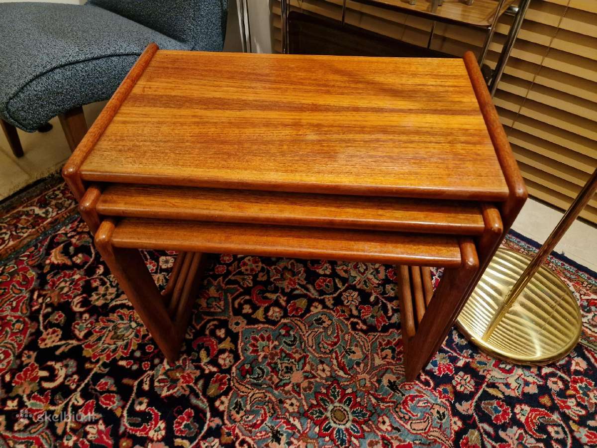 Vintažinių mid century tikmedžio staliukų trio - nuotraukos Nr. 23