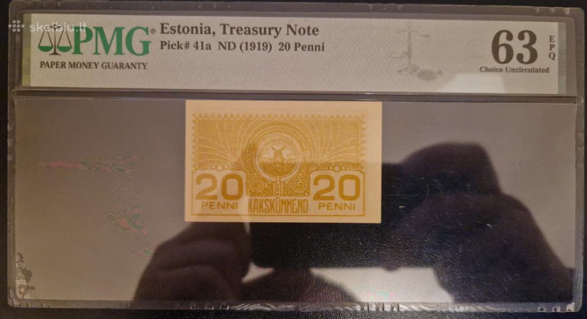 1919m Estijos tarpukario 20 Penni pmg63 #41a