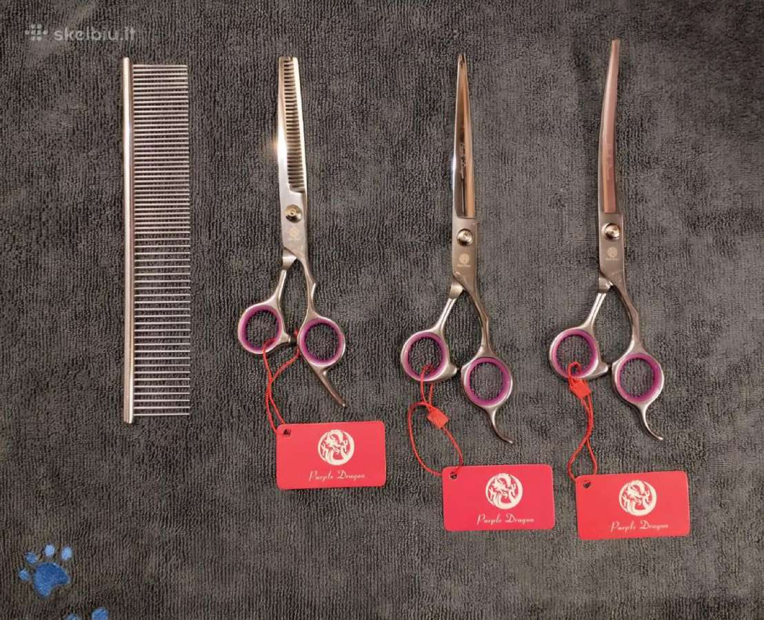 Naujų 3 vnt. žirklių komplektukas su šukomis