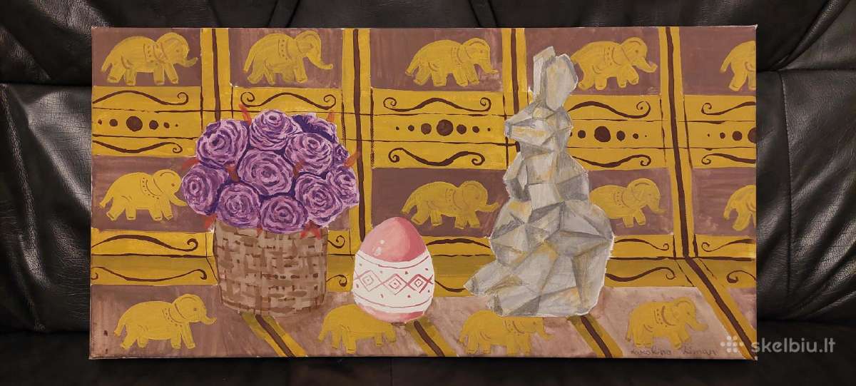 Paveikslas "Velykinis zuikis", drobė 60x30cm