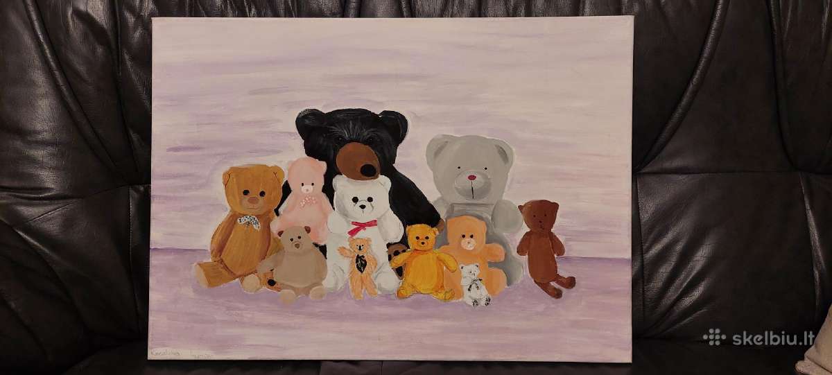 Paveikslas "Meškiukai" tapytas ant drobės 70x50cm