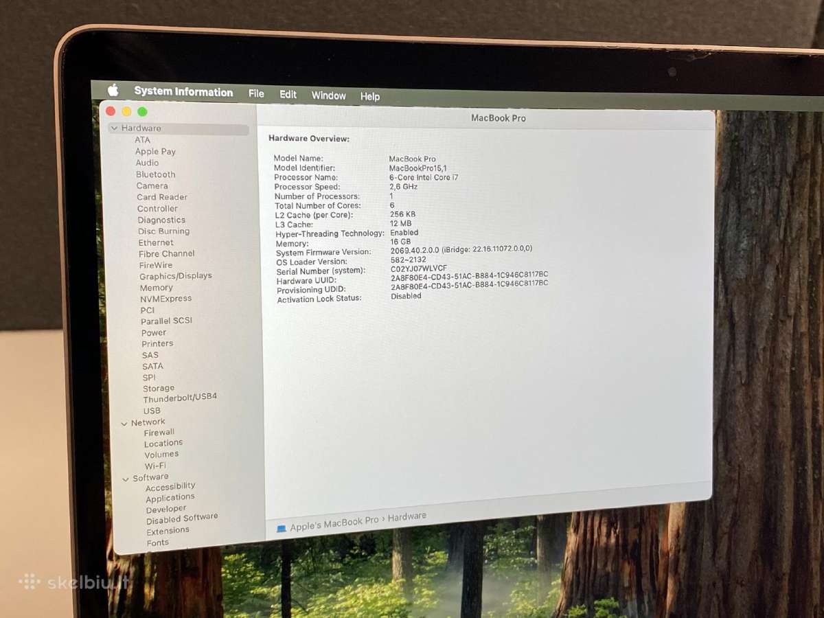 Apple MacBook Pro 15 (A1990) i7-9750h 16/256 #1-21 - nuotraukos Nr. 5