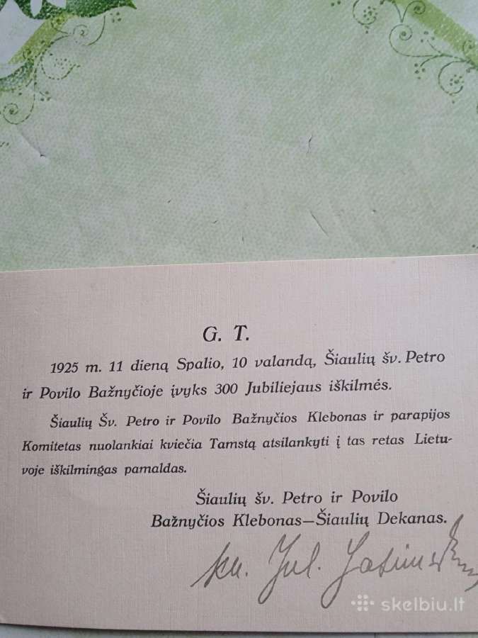 1925m.pakvietimas į Šiaulių šv.p ir P. bažnyčios - nuotraukos Nr. 2