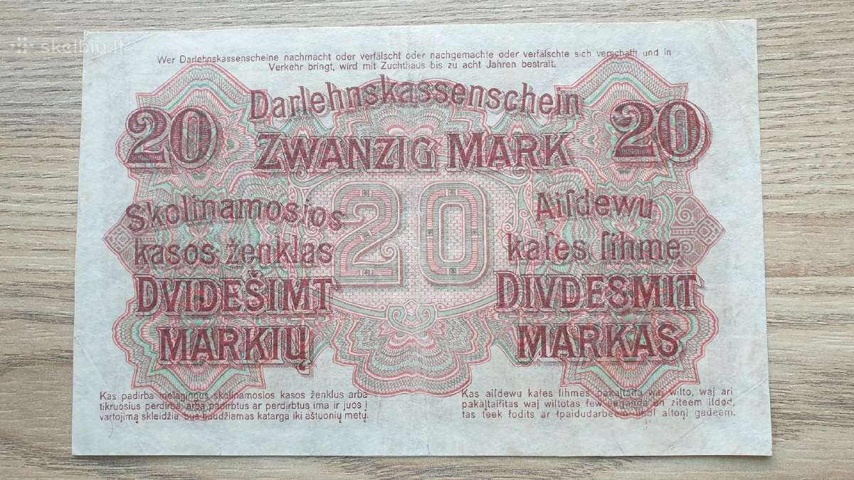 1918 Vokietija Ost Lietuva Lenkija 20 Mark - nuotraukos Nr. 2