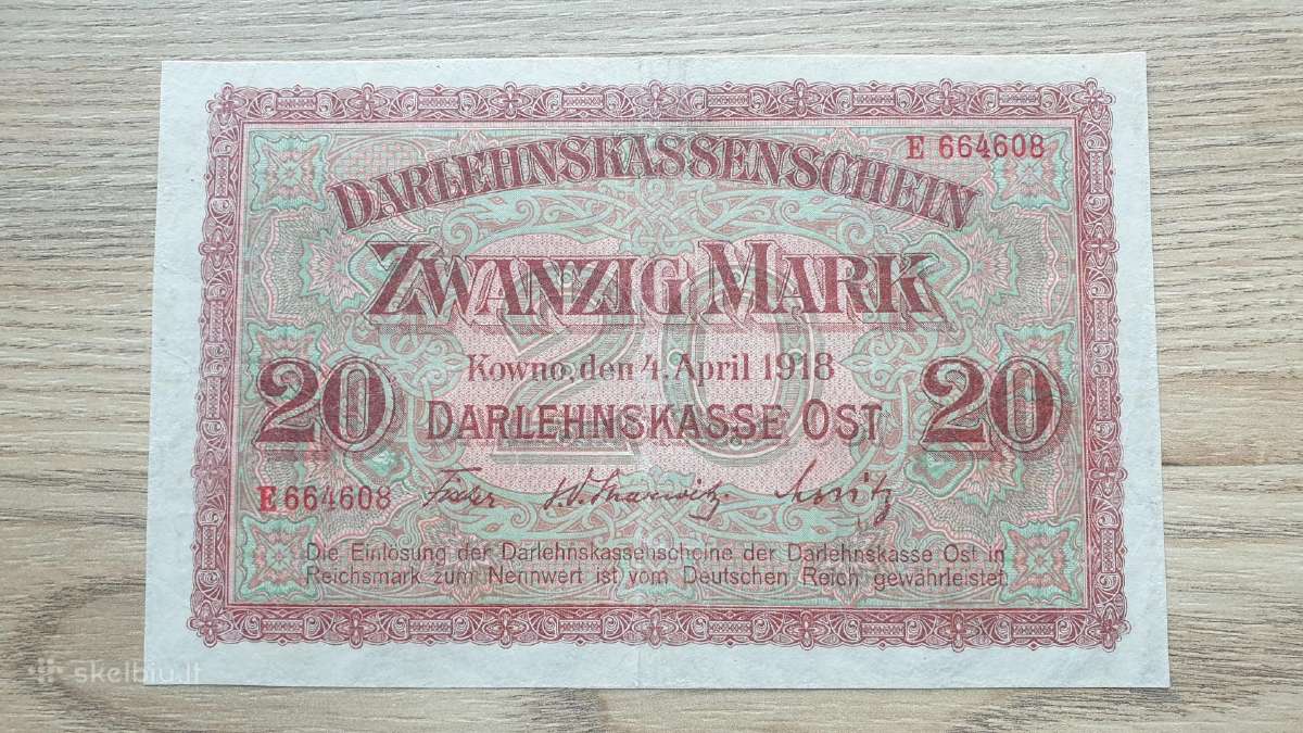 1918 Vokietija Ost Lietuva Lenkija 20 Mark