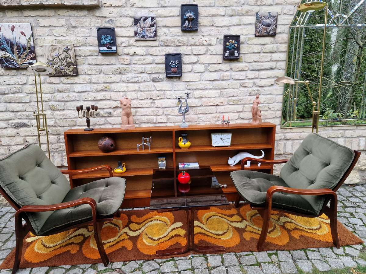 Vintažinis mid century fotelių ir staliuko kompl.