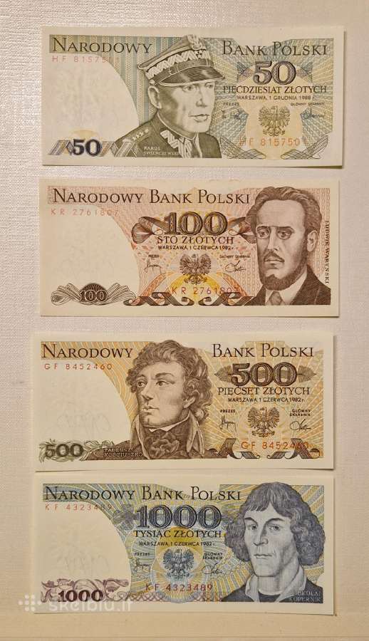 50 100 500 1000 zlotu Lenkija unc