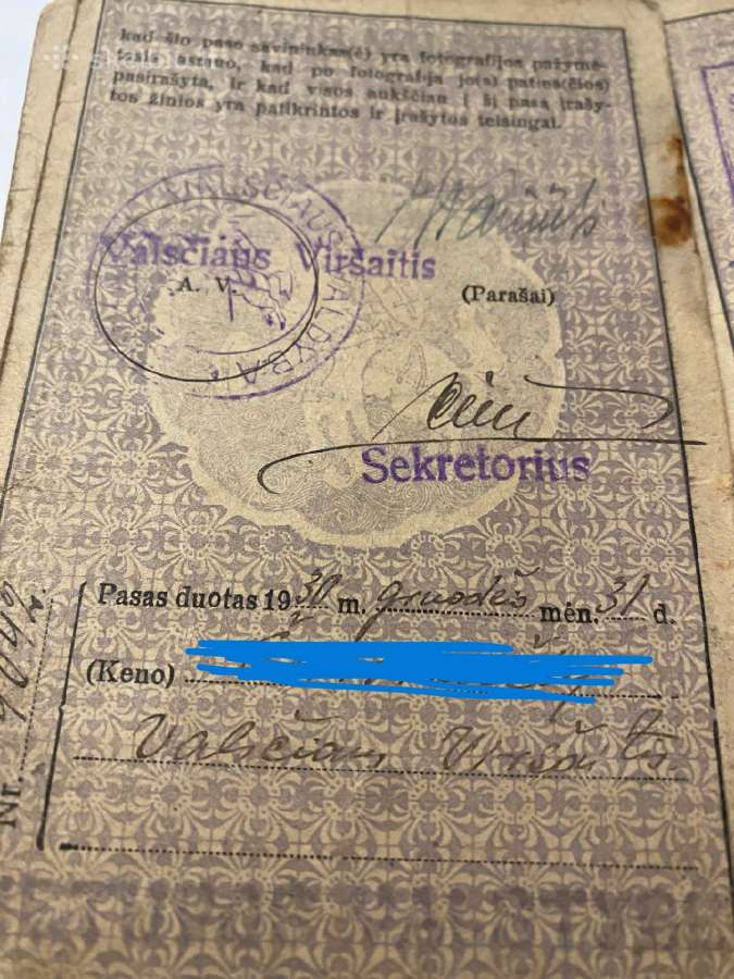 Parduodamas 1930 m. asmens pasas - nuotraukos Nr. 7