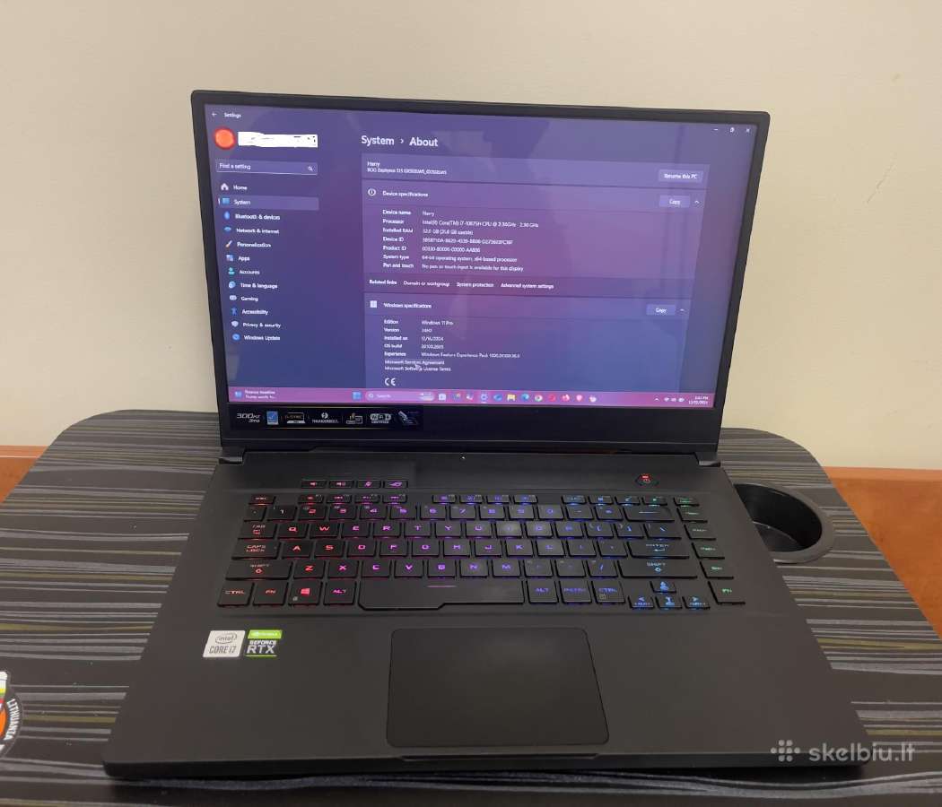Asus Zephyrus S15/ i7-10875h/32/512gb/rtx 2070 8gb - nuotraukos Nr. 3