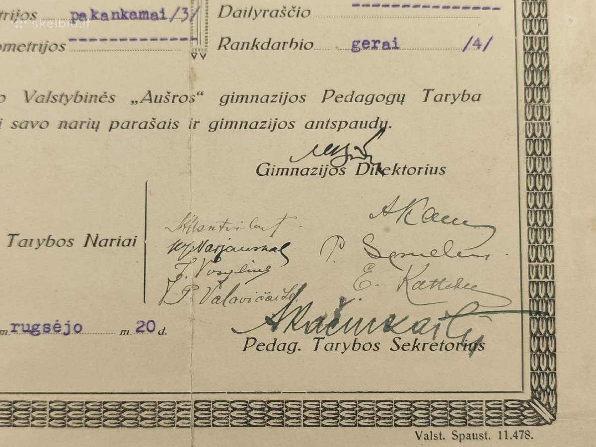 Tarpukario Aušros gimnazijos atestatas - nuotraukos Nr. 4