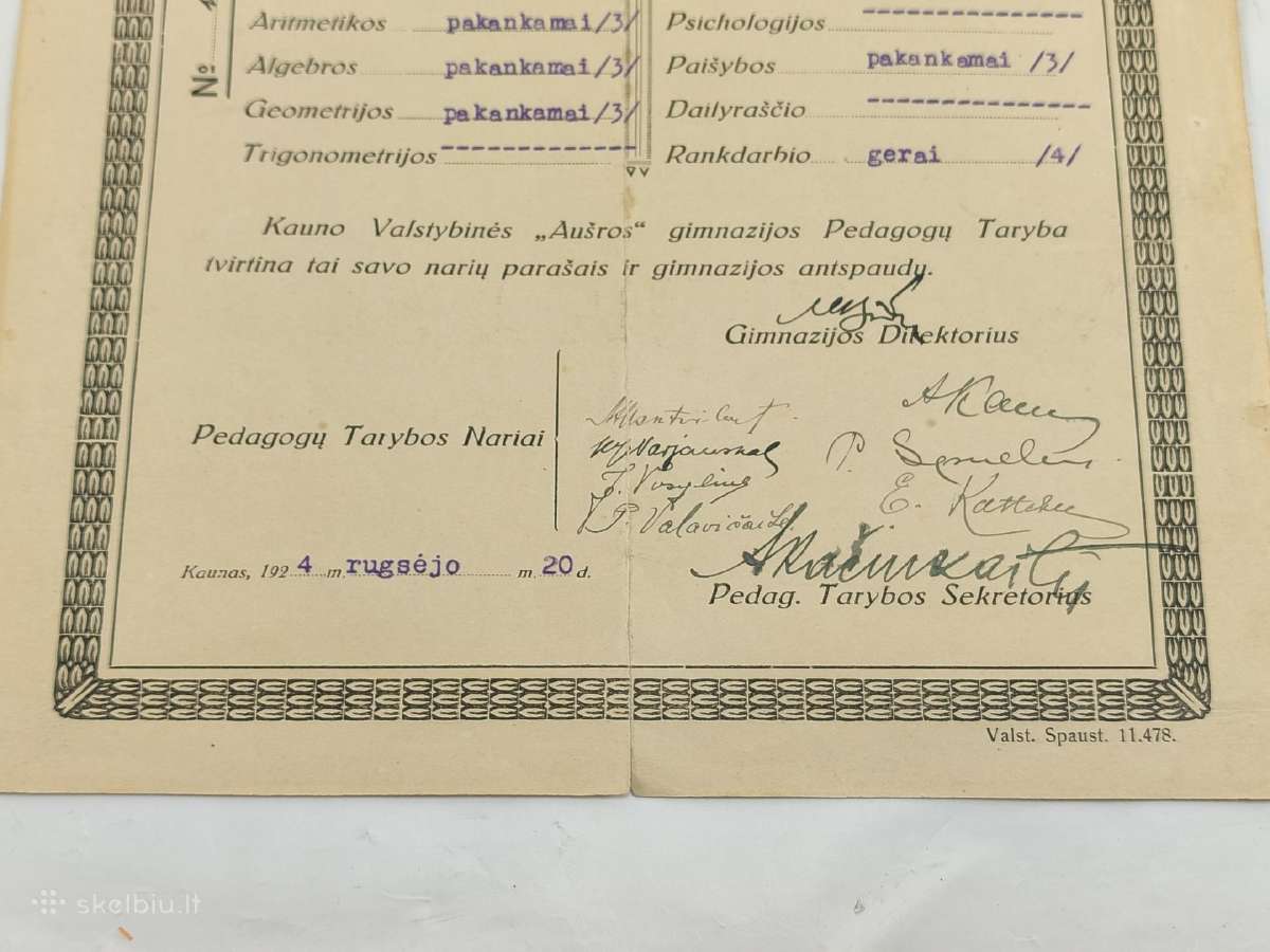 Tarpukario Aušros gimnazijos atestatas - nuotraukos Nr. 5