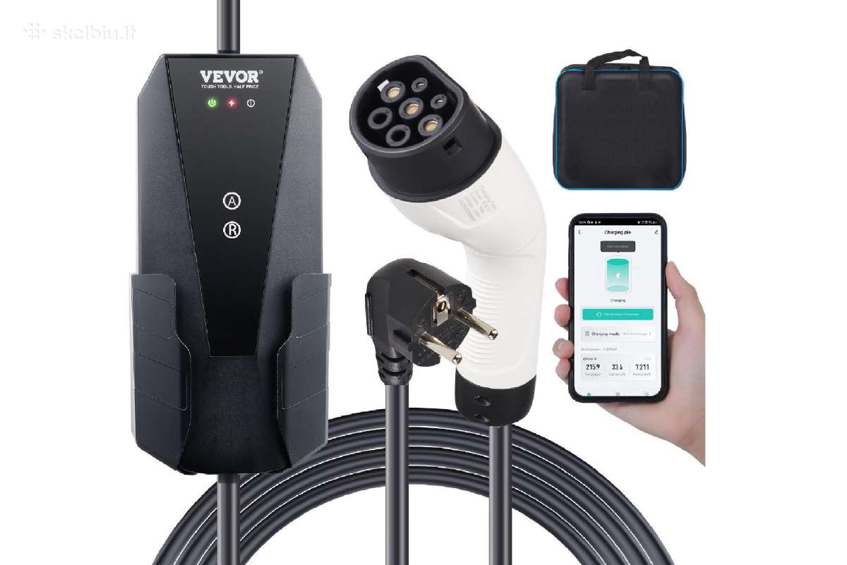 Ev įkroviklis Type2 App 1fazės 3,7kw 16a Ip66 8,6m
