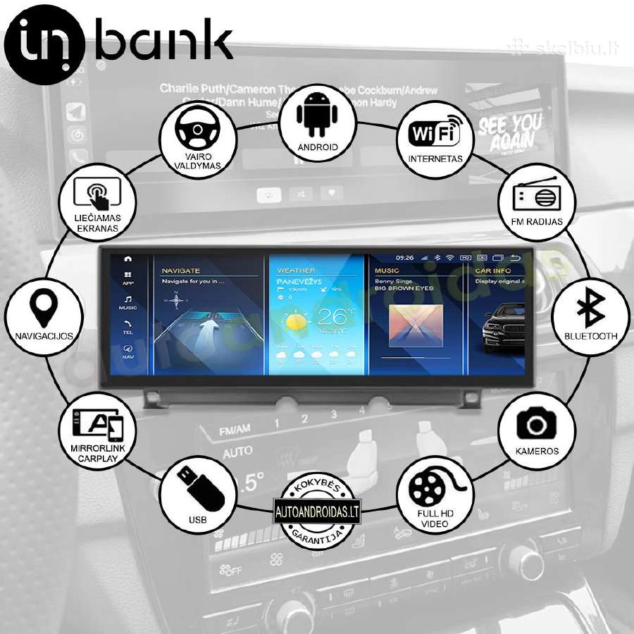 Bmw 5 F10 F11 2010-17 Android multimedia carplay - nuotraukos Nr. 2