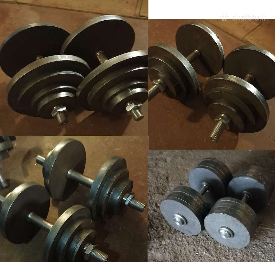 Daug sporto inventoriaus hanteliai stanga suolas