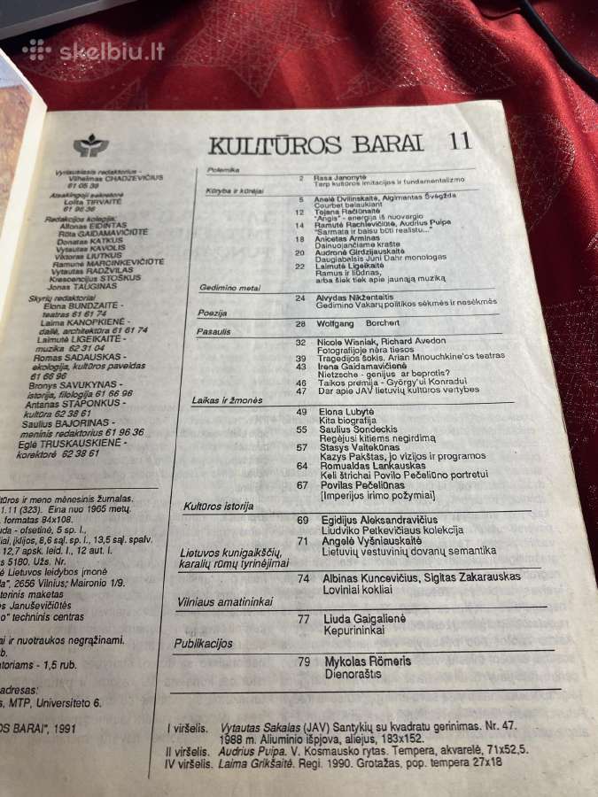 Parduodamas žurnalas Kulturos barai. 1991 m 11 - nuotraukos Nr. 2
