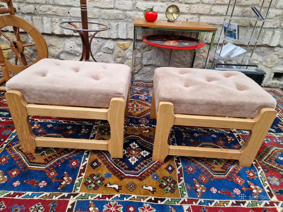 Vintažiniai mid century ąžuoliniai pufai-kopetėlės - nuotraukos Nr. 6