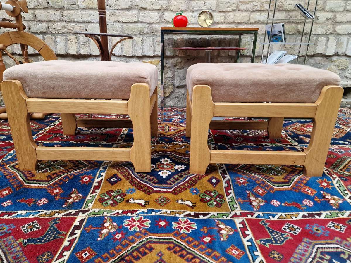 Vintažiniai mid century ąžuoliniai pufai-kopetėlės - nuotraukos Nr. 7