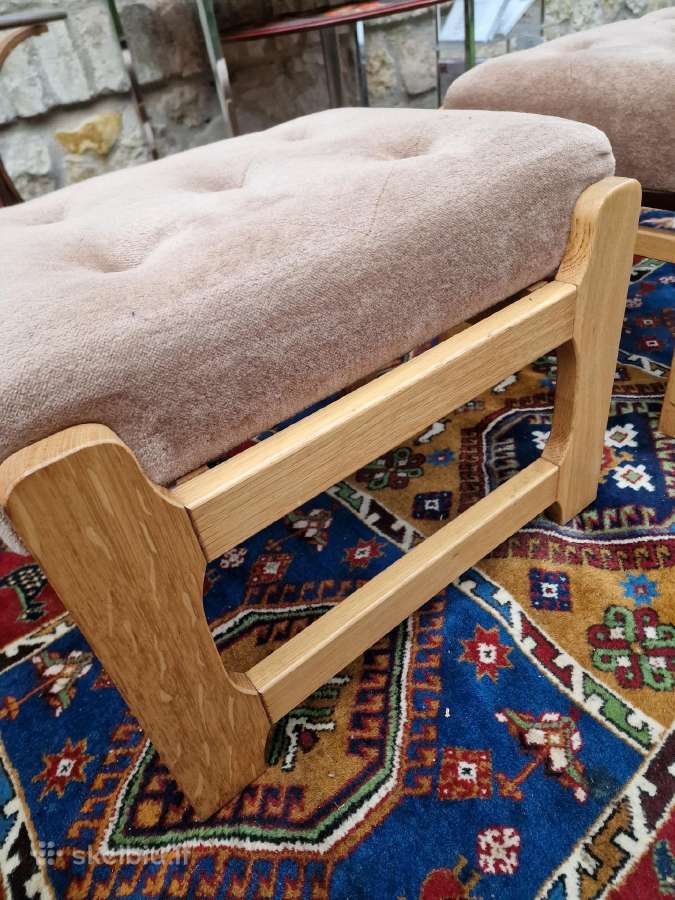 Vintažiniai mid century ąžuoliniai pufai-kopetėlės - nuotraukos Nr. 11