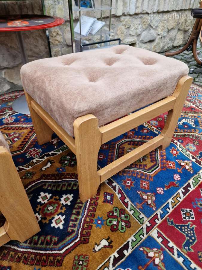 Vintažiniai mid century ąžuoliniai pufai-kopetėlės - nuotraukos Nr. 12