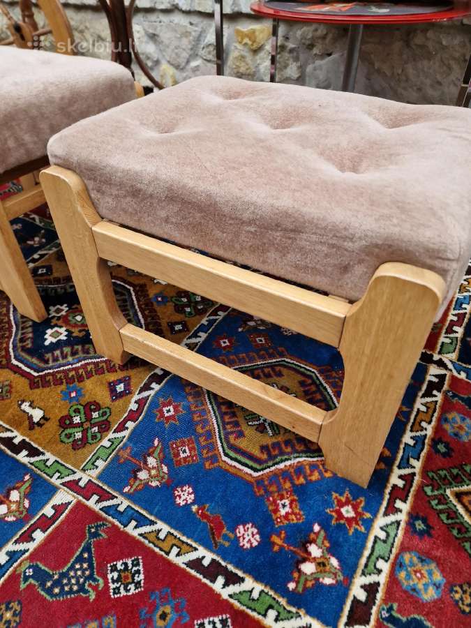 Vintažiniai mid century ąžuoliniai pufai-kopetėlės - nuotraukos Nr. 13