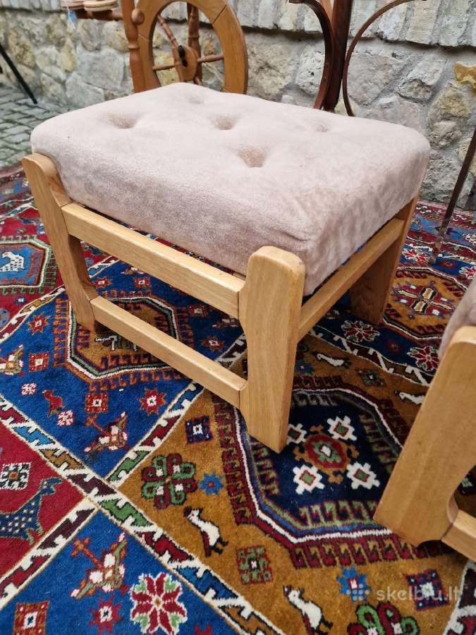Vintažiniai mid century ąžuoliniai pufai-kopetėlės - nuotraukos Nr. 14