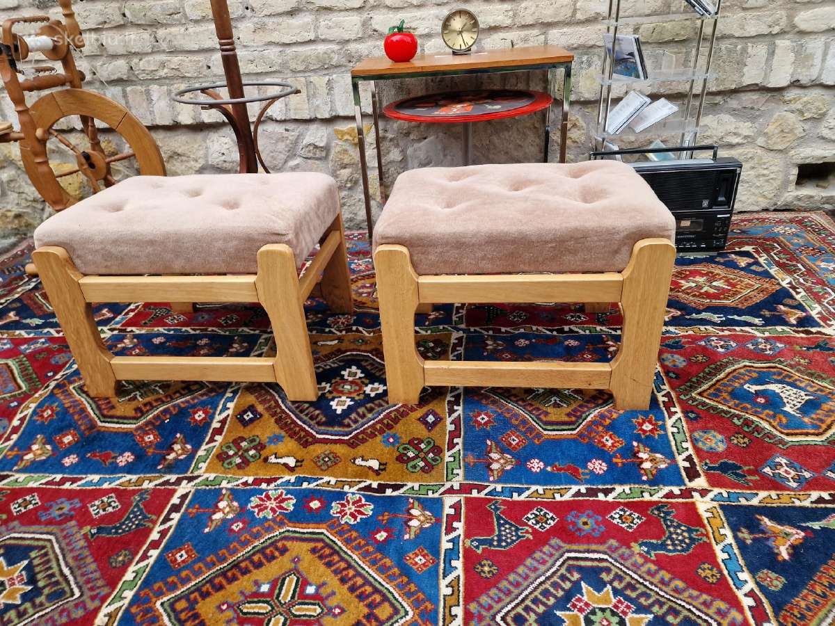 Vintažiniai mid century ąžuoliniai pufai-kopetėlės - nuotraukos Nr. 15