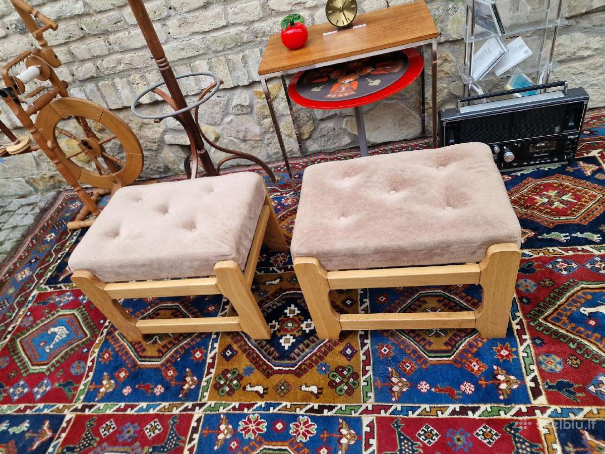 Vintažiniai mid century ąžuoliniai pufai-kopetėlės - nuotraukos Nr. 16