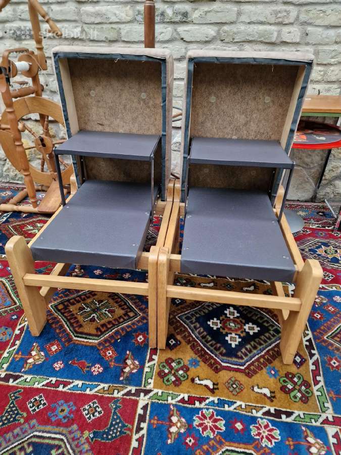 Vintažiniai mid century ąžuoliniai pufai-kopetėlės - nuotraukos Nr. 19