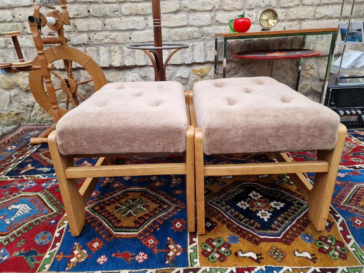 Vintažiniai mid century ąžuoliniai pufai-kopetėlės - nuotraukos Nr. 21