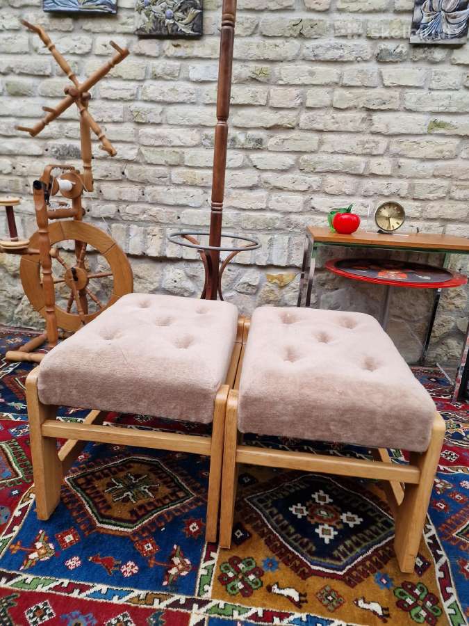Vintažiniai mid century ąžuoliniai pufai-kopetėlės - nuotraukos Nr. 22