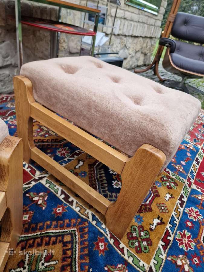 Vintažiniai mid century ąžuoliniai pufai-kopetėlės - nuotraukos Nr. 23