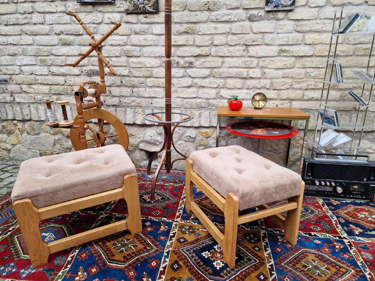 Vintažiniai mid century ąžuoliniai pufai-kopetėlės - nuotraukos Nr. 24