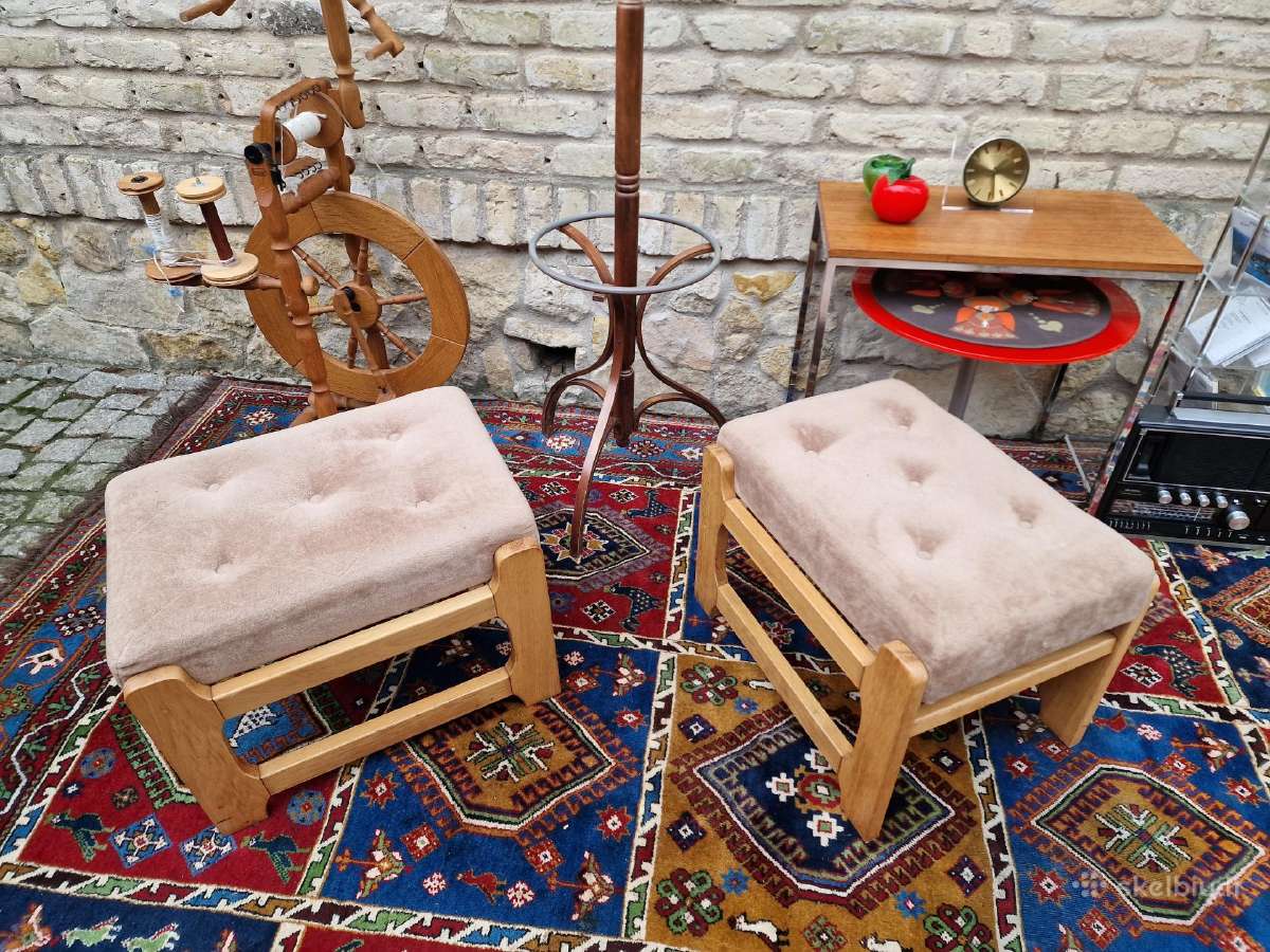 Vintažiniai mid century ąžuoliniai pufai-kopetėlės - nuotraukos Nr. 25