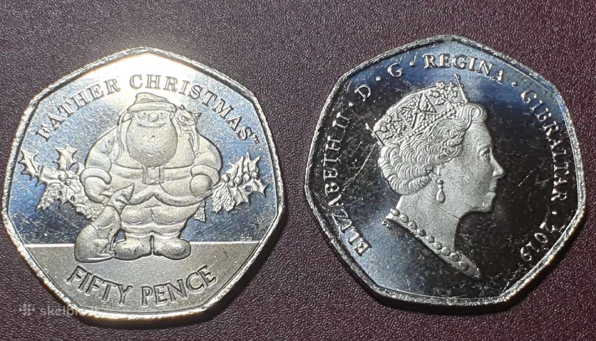 Gibraltaras 50 pensų, 2019 Kalėdų senelis ir šuo