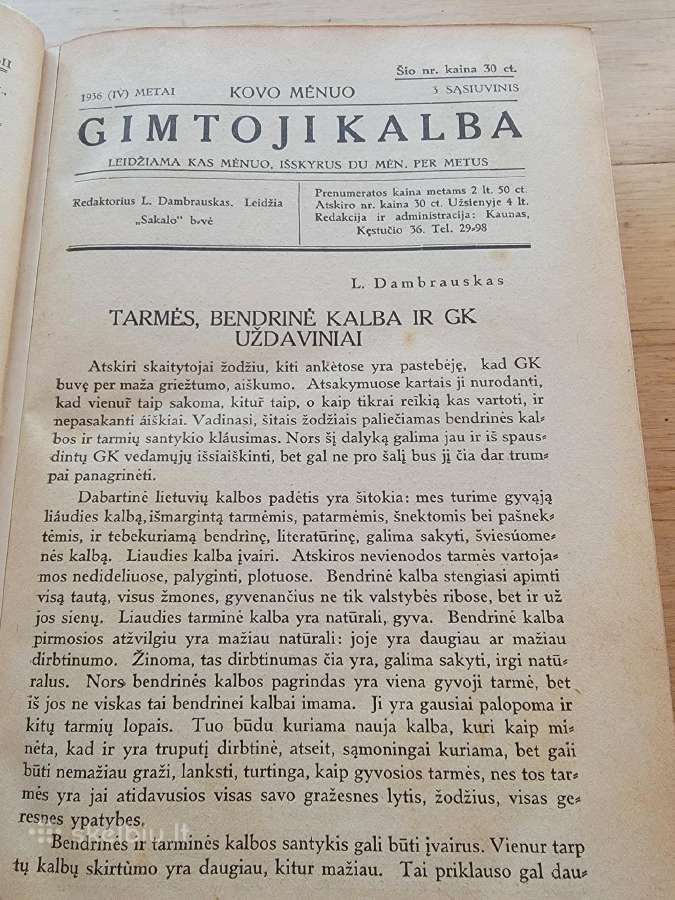 1936-1940 m.laikraščiai "Gimtoji kalba" - nuotraukos Nr. 3