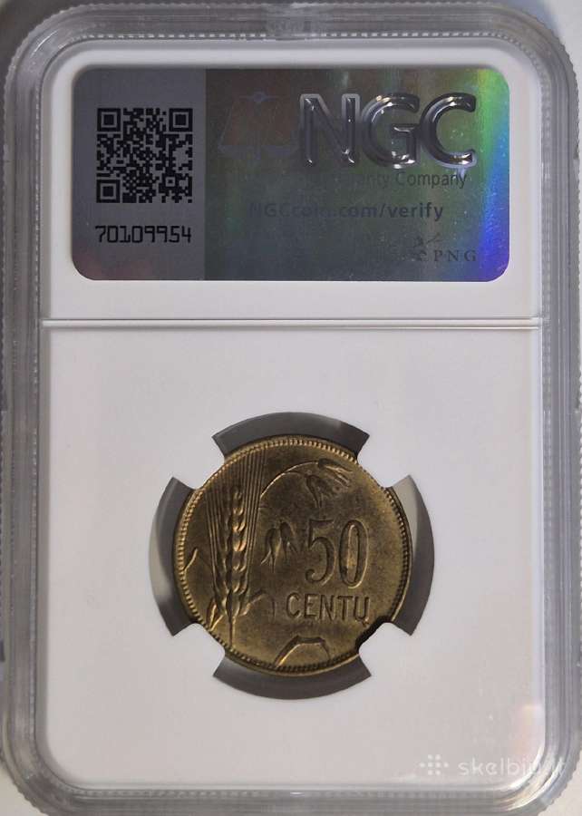 1925 m 50 ct. Lietuva. Kolekcinis stovis. Ngc Ms62 - nuotraukos Nr. 2